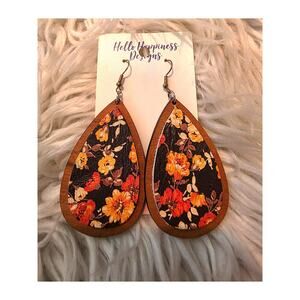 Hello Happiness Designs Floral Teardrop Dangle Earrings Handmade Fall Boho Style